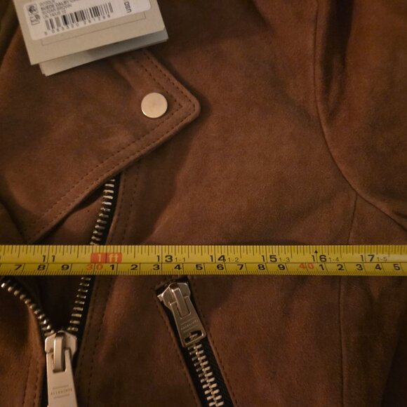 NWT AllSaints Dalby Cropped Suede Biker Jacket (SUGAR BROWN) US 10 - Picture 10 of 10